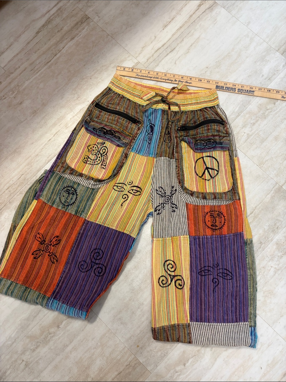 Boho Patchwork Cotton Pants Hippie Festival Yoga Bohemian Colorful Lounge Artsy - Picture 8 of 9